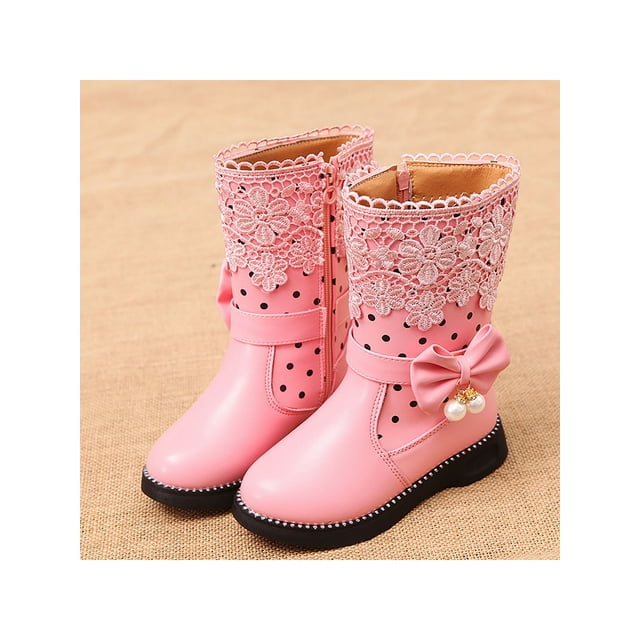 Woobling Bottes d'Hiver pour Enfant Bout Rond Bottine Courte Doublée Chaude Botte de Neige Respirante Confort Randonnée Plat Rose 10C
