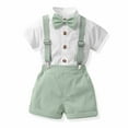 thumbnail image 3 of Efsteb Toddler Formal Outfit Kids Gentleman Short Sleeve Shirt Bowtie Suspender Shorts Wedding Suit Boys Outfits (Green,3 Years), 3 of 9