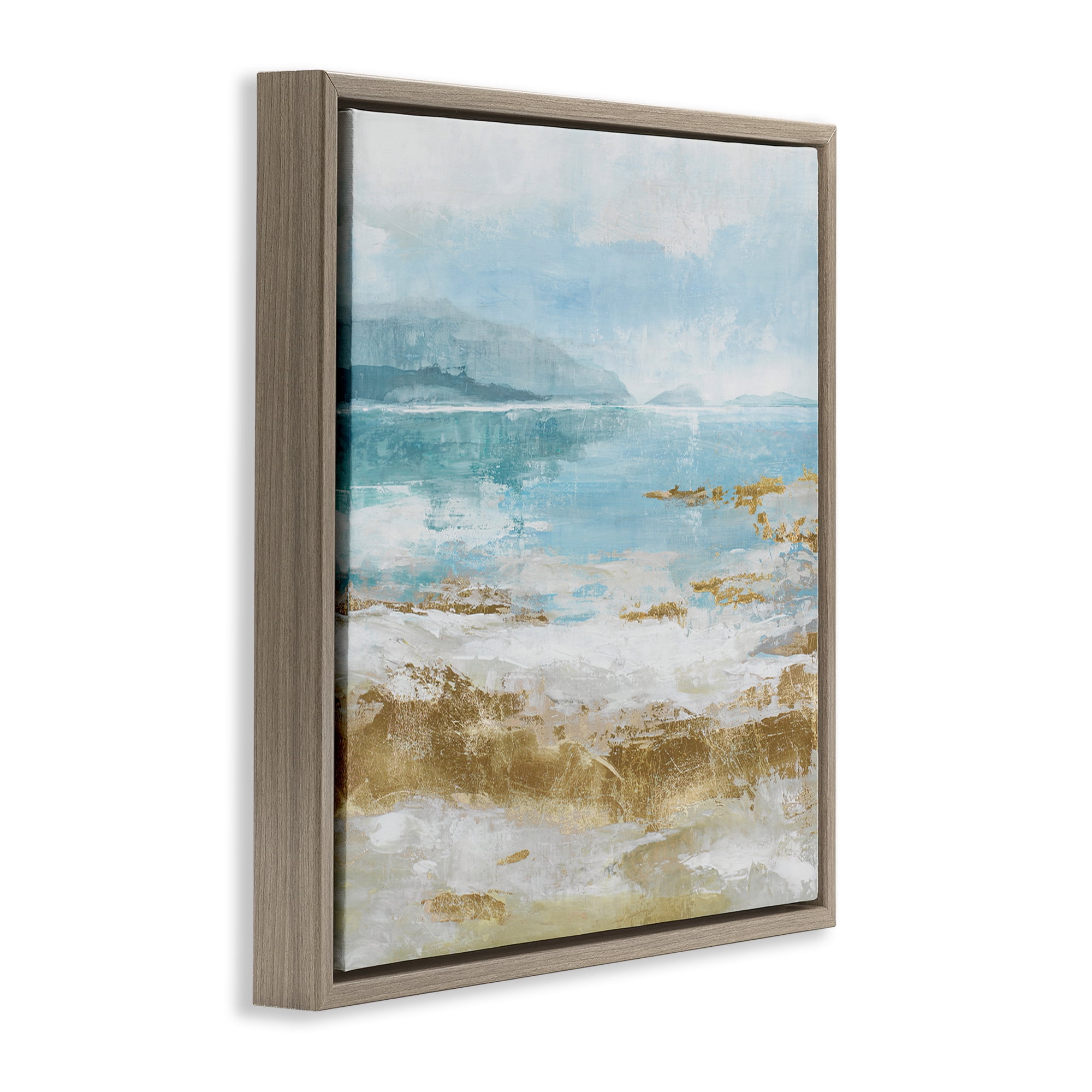 Stupell Industries Distressed Beach Landscape Coastal Painting Brown Floater Framed Canvas Art Print Wall Art, 25 x 25