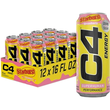 Cellucor C4 Energy Drink, STARBURST Strawberry, Carbonated Sugar Free Pre Workout Performance Drink with no Artificial Colors or Dyes, Pack of 12