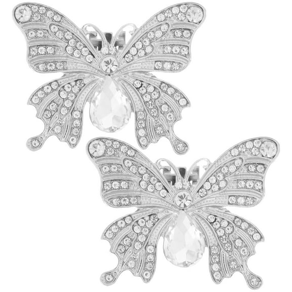 Rhinestone Butterfly Shoe Clips for Bridal Shoes Decoration 1 Pair Silver Alloy