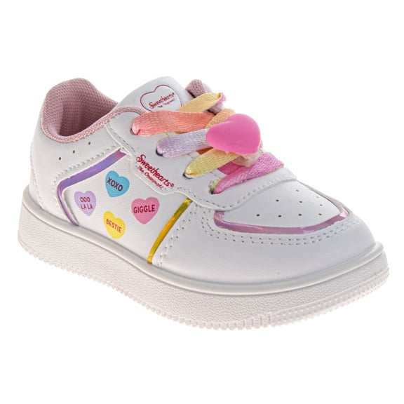 Sweethearts White Girls Sneakers with Rainbow Laces and Heart Charms (Toddler), White Multi, Size: 6