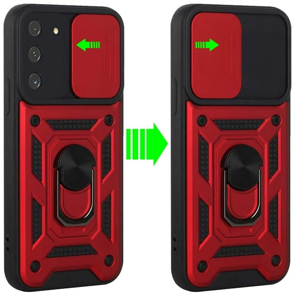 Phone Case for Samsung Galaxy S22 Plus Hybrid Cases Slide Camera Lens Cover and Ring Holder Kickstand Rugged Heavy Duty Cover for Galaxy S22 Plus - Red
