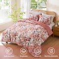 thumbnail image 3 of Regency Heights Full/Queen Comforter Sets, Reversible Seersucker Floral Bedding Sets, 3 Piece Lightweight Coral Botanical Flowers Comforter Bed Set with Pillow Shams, 3 of 10