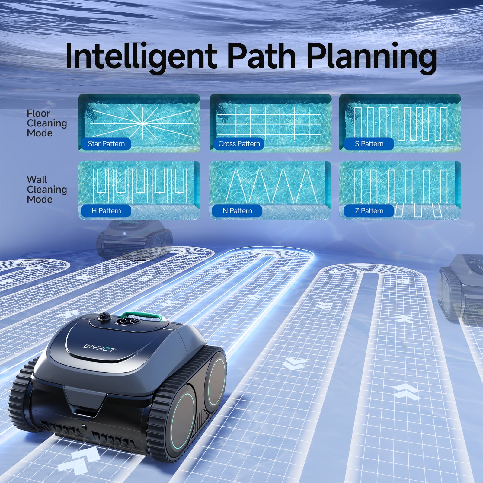 WYBOT C1 Cordless Robotic Pool Cleaner for Inground Pools, Above Ground Pool Cleaner 4-in-1 Wall & Waterline Cleaning, Up to 1,614sq.ft, 150mins Smart Navigation, Smart Phone App