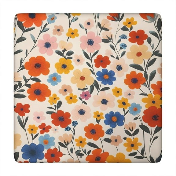 Floral Elastic Square Tablecloth, 34x34 Inch Fitted Table Cover with Waterproof Polyester for Indoor Outdoor Dining or Coffee Table