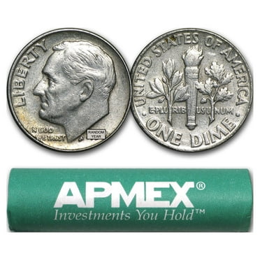 90% Silver Roosevelt Dimes 50-Coin Roll Avg Circ