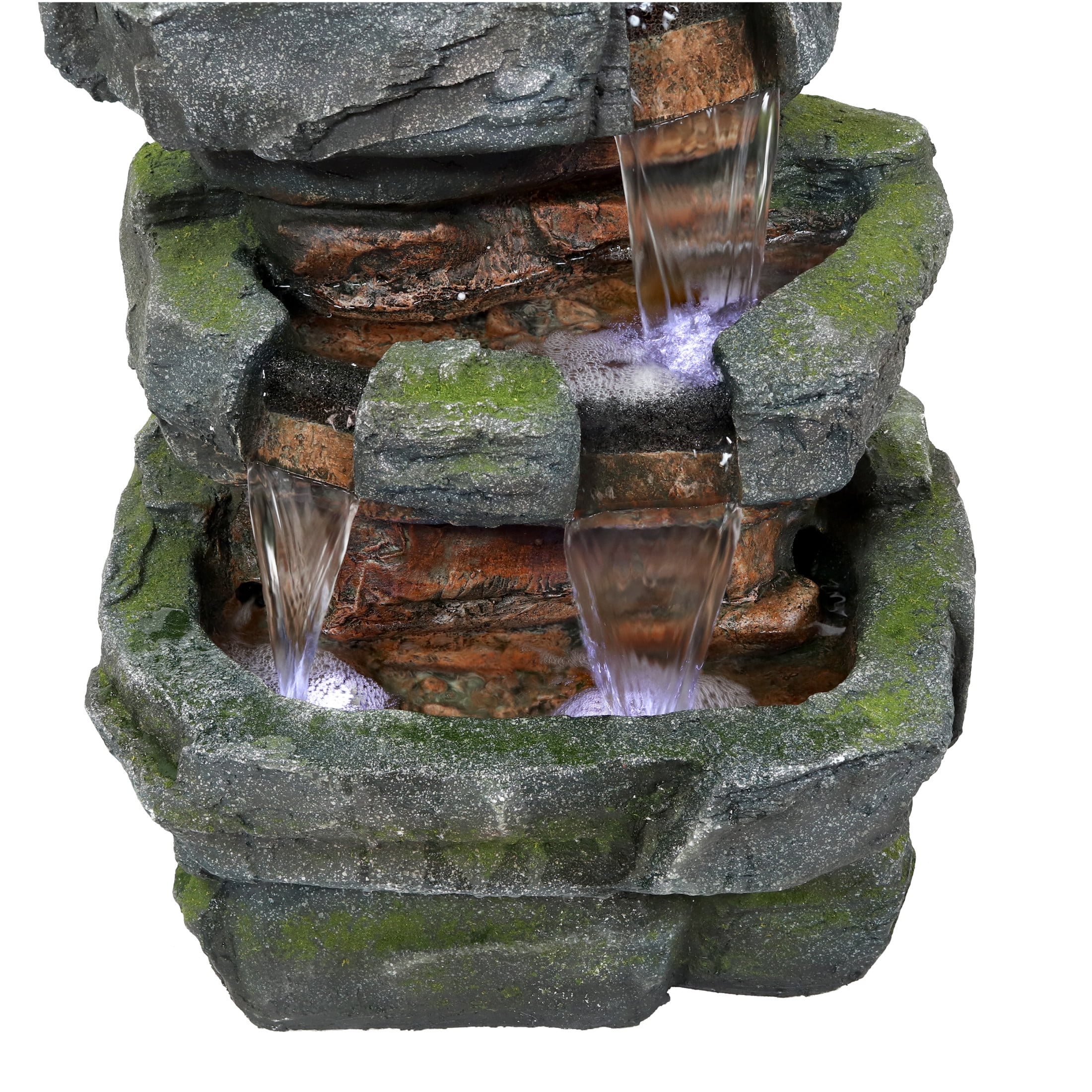 Sunnydaze Stone Waterfall Polyresin Outdoor Water Fountain with Lights