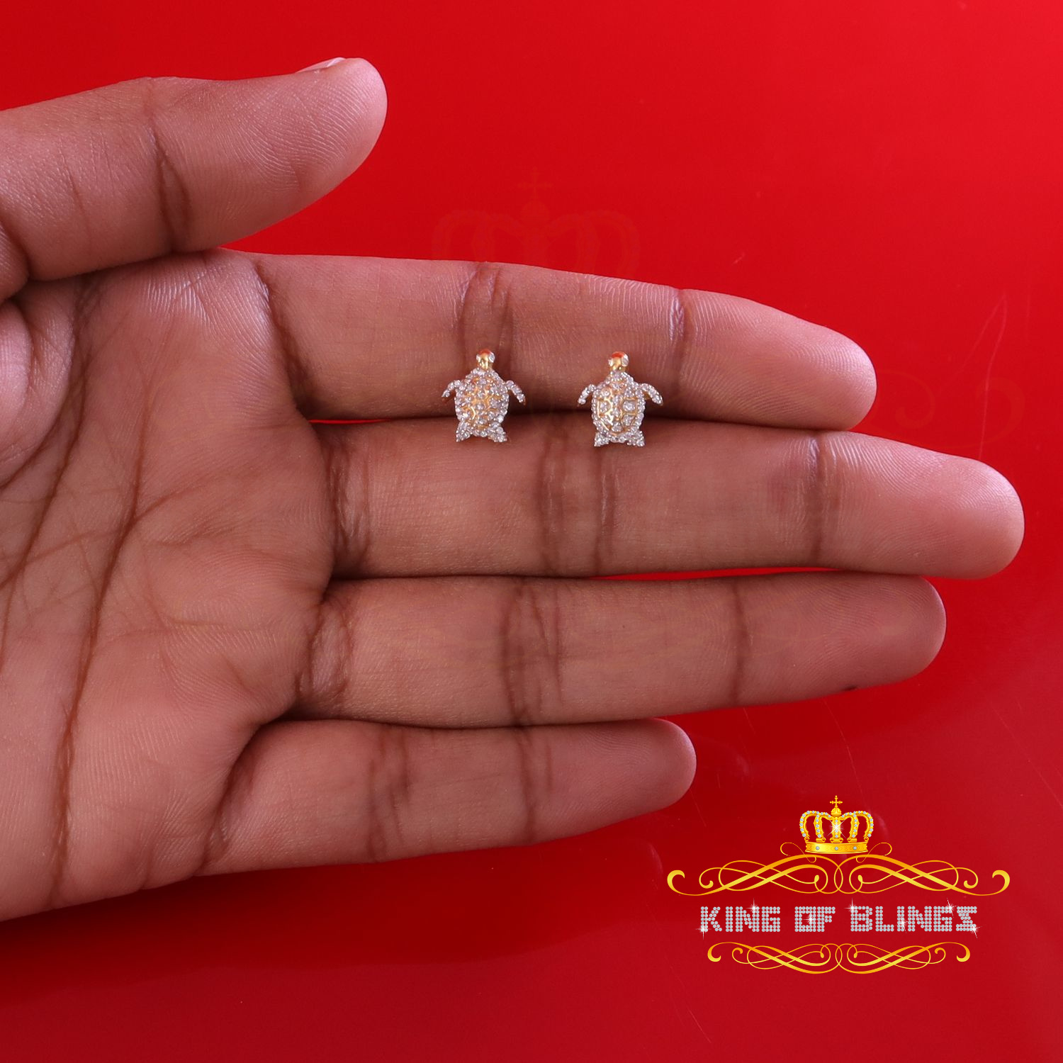 King of Bling's 925 Sterling Yellow Silver 0.50ct Cubic Zirconia Turtle Earring Women & Men's