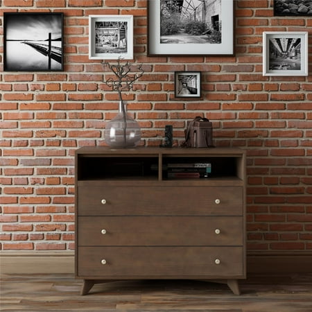 Novogratz Otis Mid-Century Modern 3-Drawer Chest, Dark Walnut