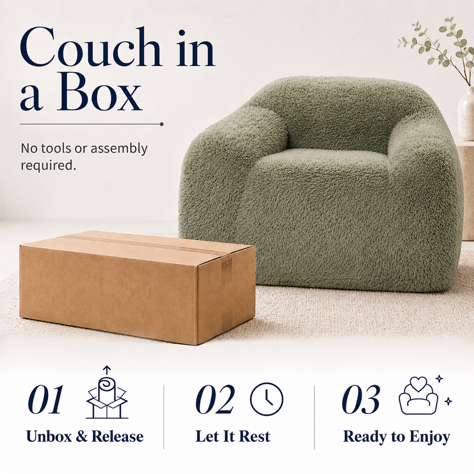 Aenkyo 40.6 Inch Faux Fur Single Sofa Chair, Comfy Lounge Chair in a Box, Green