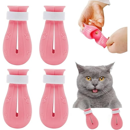 4Pcs Cat Boots for Cats Only Paw Covers Protectors Claws Shoes Paws Wound Boot Silicon Anti Scratch Cat Mittens for Bathing  Nail Clipping  Ears Cleaning  Treatment (Light Blue)