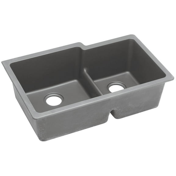 Elkay ELGULBO3322GS0 Quartz Classic 33" x 20-1/2" x 9-1/2", Offset Double Bowl Undermount Sink with Aqua Divide, Greystone