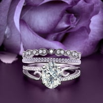 Gorgeous Art nouvea 2.50 Carat Oval Cut Diamond Moissanite Twirled Style Engagement Ring, Wedding Ring in 10k Solid White Gold, Gift For Her Promise Ring, Silver, White Gold, Trio Set, Anniversary