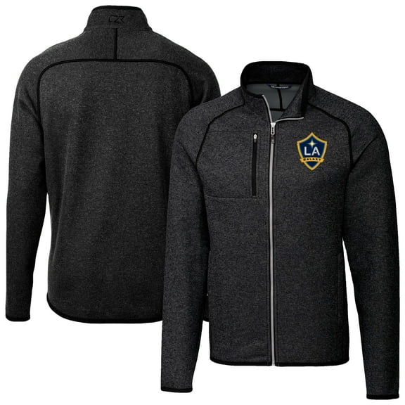 Men's-Cutter & Buck  Heather Charcoal LA Galaxy Big & Tall Mainsail Sweater-Knit Full-Zip Jacket