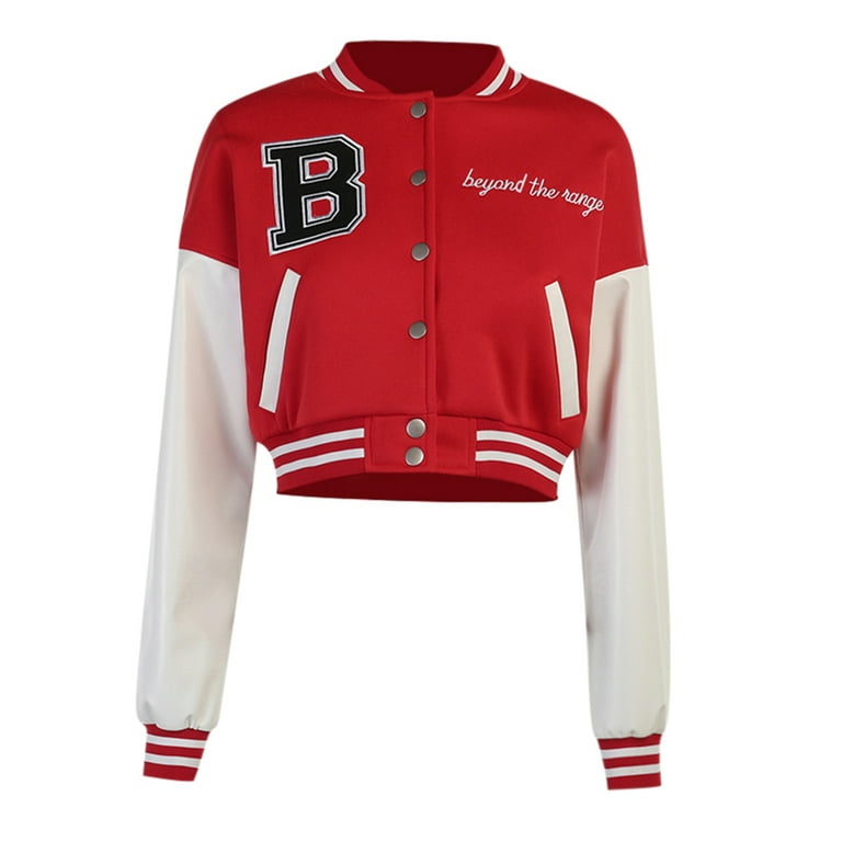 Hip Hop Autumn Patchwork Letter Embroidery Baseball Varsity Jacket