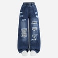 thumbnail image 3 of WMQPNNS Girls Wide Leg Denim Pants Baggy Jeans with Pockets, Elastic Waist Cute Print Denim Pants Girl Clothing, Size 9-10 Years, tr2-Dark Blue, 3 of 6