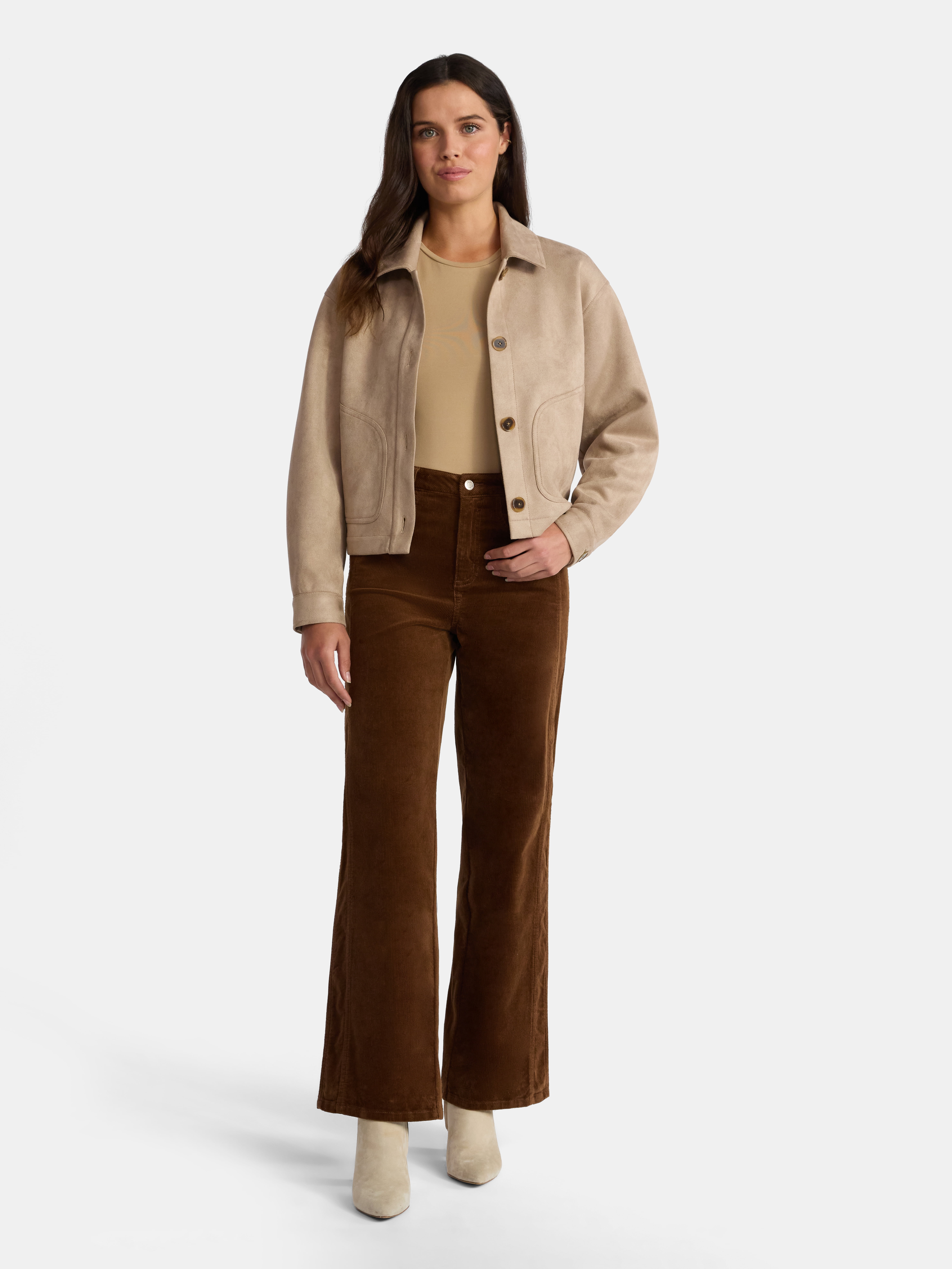 Time and Tru Women's and Women's Plus Corduroy Seamed Wide Leg Pants, 31" Inseam, Sizes 2-22