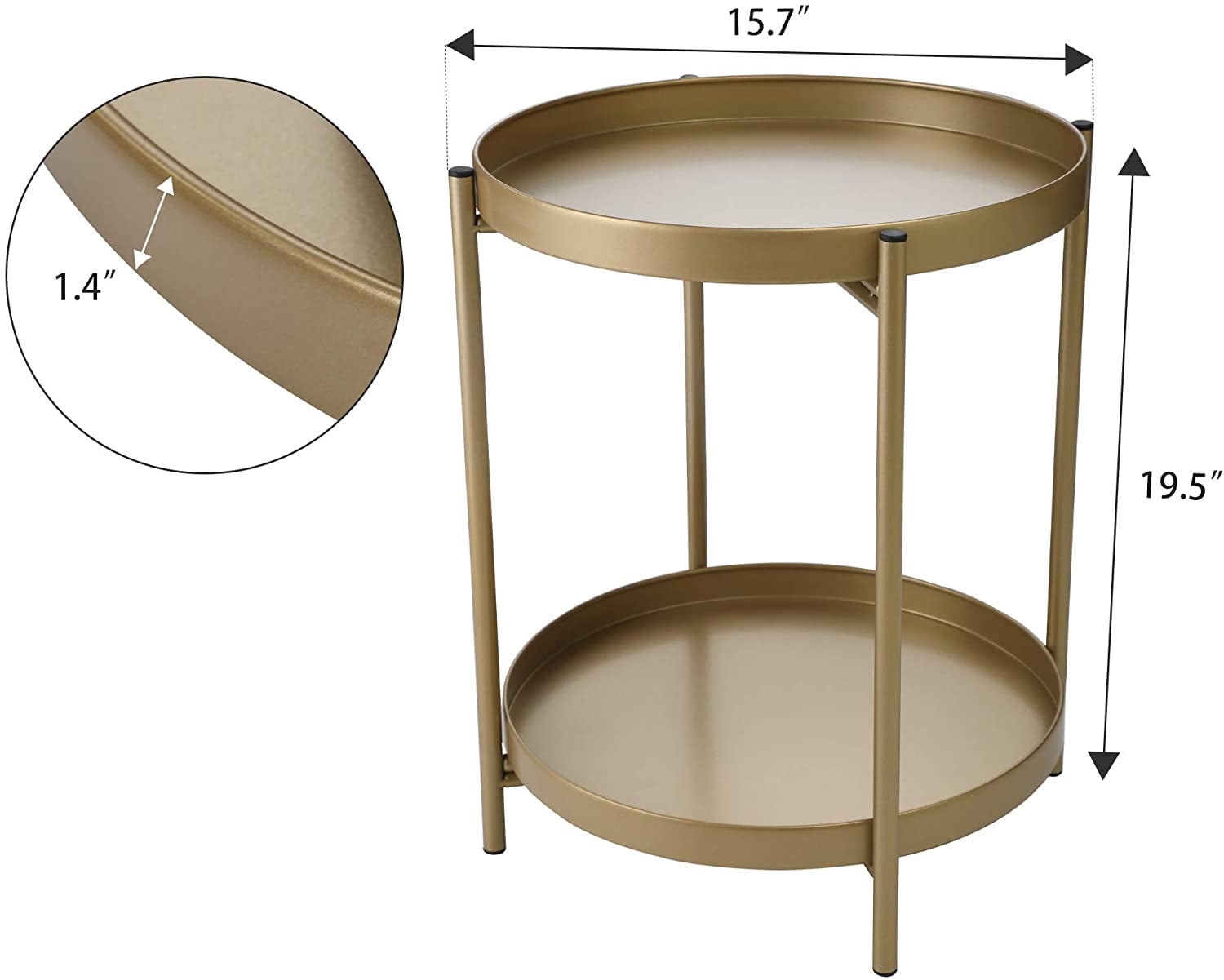 2-Tier Tray End Table, Round Metal Side Table, Folding Accent Coffee Table for Home and Kitchen, Gold
