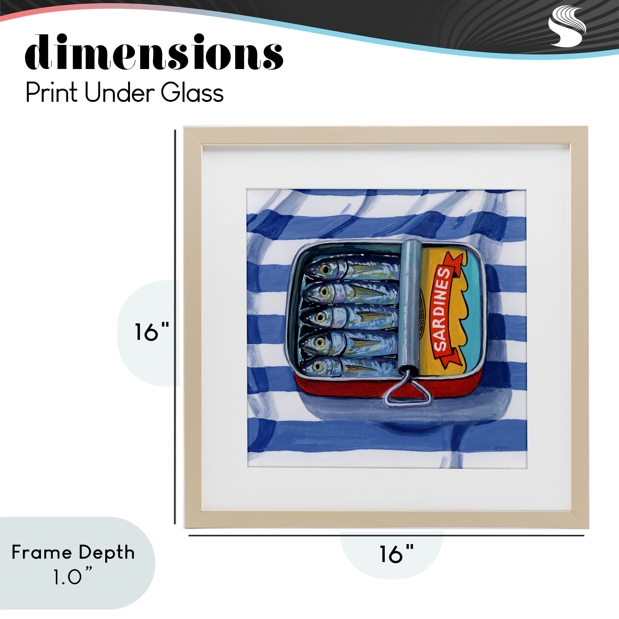 Stupell Industries Sardines On Striped Cloth Birch Framed Print Under Glass, design by Kate Jarvik Birch