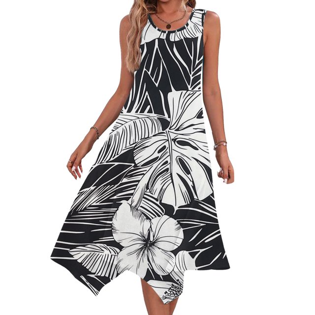 Ovzne Robes Grande Taille pour Femmes Rondes Robe pour Femme Robes Sans Manches Col Rond Cordon Décontracté Volant Robe Mini Ligne A Grande Taille Robe Maxi Liquidation