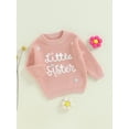 thumbnail image 3 of Suealasg Baby Girl Knit Sweater Long Sleeve Floral Letter Embroidery Chunky Pullover Sweater 3 6 9 12 18 Months Infant Sister Matching Fall Winter Sweater Warm Top, 3 of 7