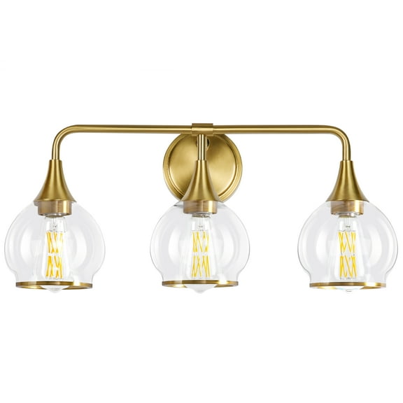 KAISITE 3-Light Gold Dimmable LED Vanity Light with Clear Glass Shades