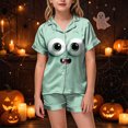 thumbnail image 2 of UAYOTSE Little Girls Satin Button‑Front Loungewear Set, Collared Short Sleeve Top and Shorts, Versatile Night Outfit for Indoor Activities Size 2-3 Years, 2 of 6