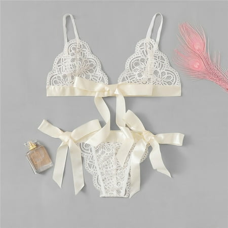 

Valentines Day Surprise! Women s Sexy Lingerie Set Cosplay Bow Lace 3-Point Valentine s Day Sexy Set Bra and Panty Sets