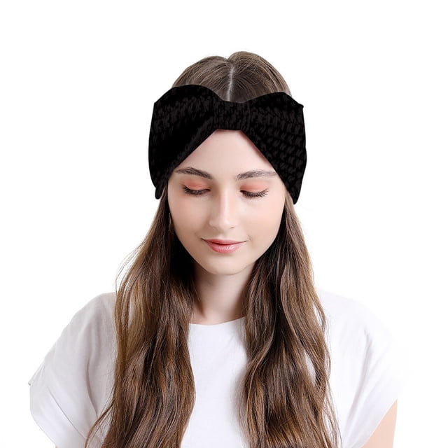 Bandeau Noir Femme Adulte Crocheté Bandeau Solide Chaud Bandeau Crocheté