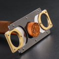 thumbnail image 3 of Double-edged Portable Smoking Square Stainless Steel Cigar Cutter New Metal Classic Guillotine Scissors Gift (Black gold), 3 of 7