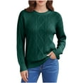 thumbnail image 4 of Cable Knit Sweaters for Women Trendy Fall Winter Loose Fit Crewneck Pullover Solid Color Casual Long Sleeve Tops (2XL, Green), 4 of 7
