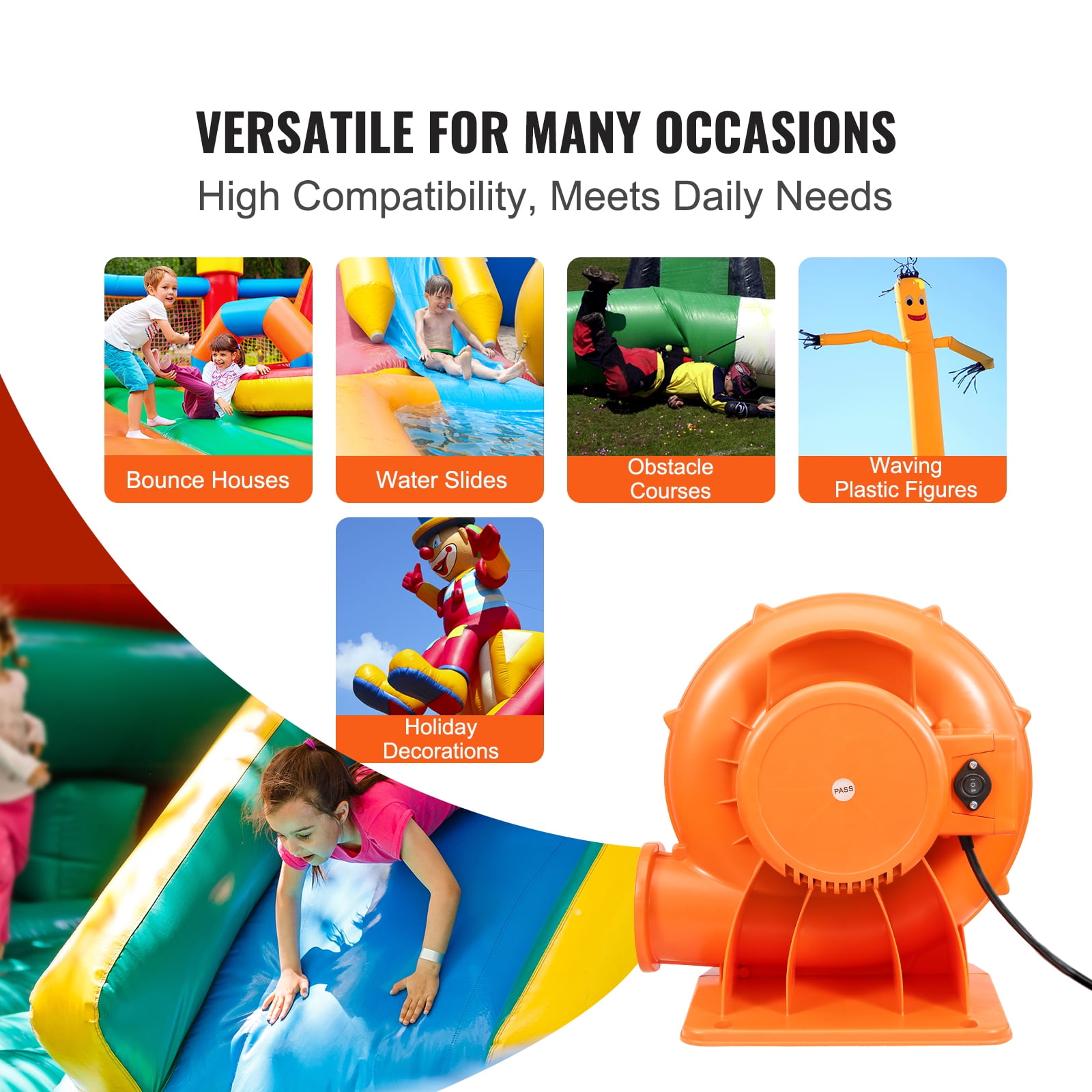 SKYSHALO Air Blower Pump Fan 900W 1 & 1.2 HP, Shock-resistant PC Commercial Air Blower for Inflatable Bounce House Bouncy Castle