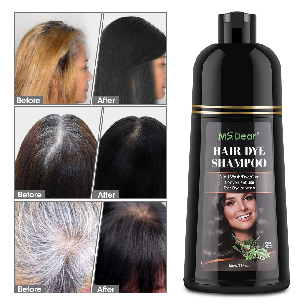 Hair Color Shampoo for Gray Hair, Magic Hair Dye Shampoo, Colors Hair in Minutes, Long Lasting 3 in 1 Hair Color, 400ml Black