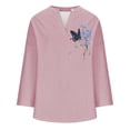 thumbnail image 4 of Ruyang Women's Cotton Linen Shirts Plus Size Tunic Tops Long Sleeve Casual Floral Printed Henley V Neck Shirts for Women, 4 of 4