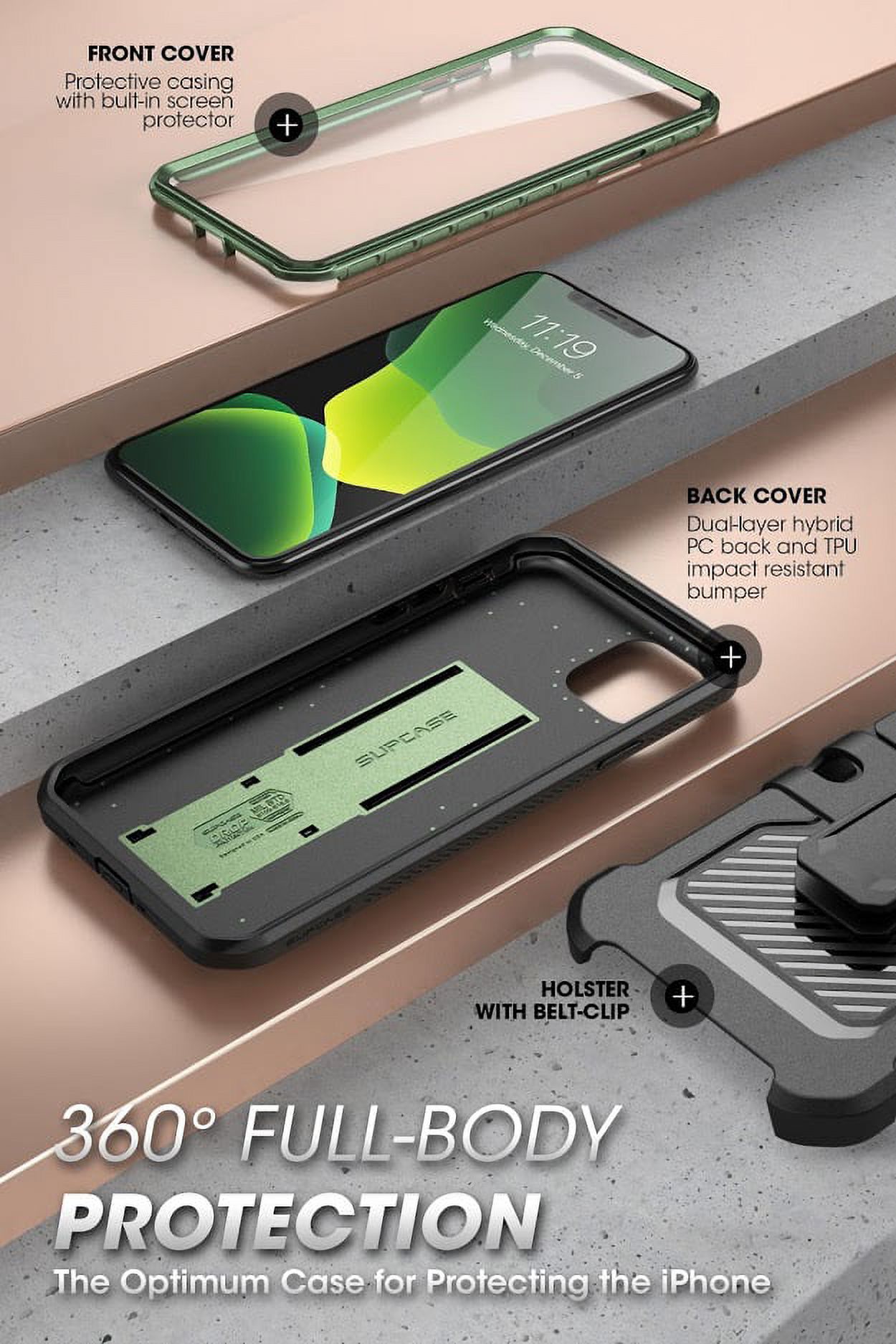 SUPCASE Unicorn Beetle Pro Series Case Designed for iPhone 11 6.1 Inch (2019 Release), Built-in Screen Protector Full-Body Rugged Holster Case (Guldan)