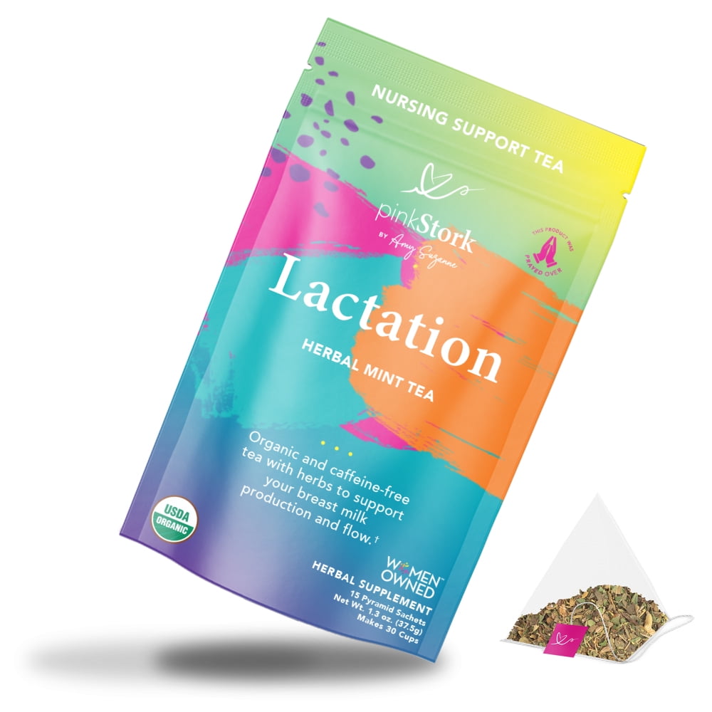 Pink Stork Lactation Tea: Nursing Support Tea for Breast Milk Supply with Fenugreek, Herbal Mint, 30 Cups