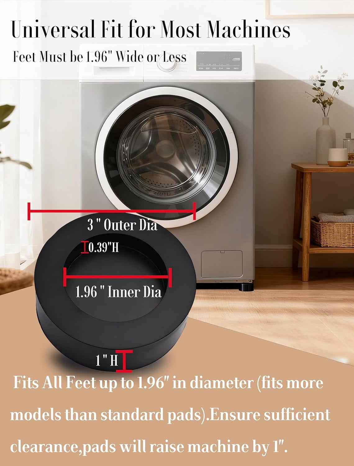 Anti Vibration Pads for Washing Machine,Universal Washer Dryer Support Foot Pads,4 Pcs,Stops Moving Walking,Noise Cancellation,Rubber Anti Slip Muffling Mat,Washer Feet Stabilizer