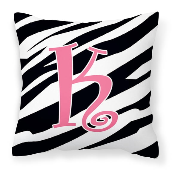 Letter K Initial Zebra Stripe and Pink Fabric Decorative Pillow