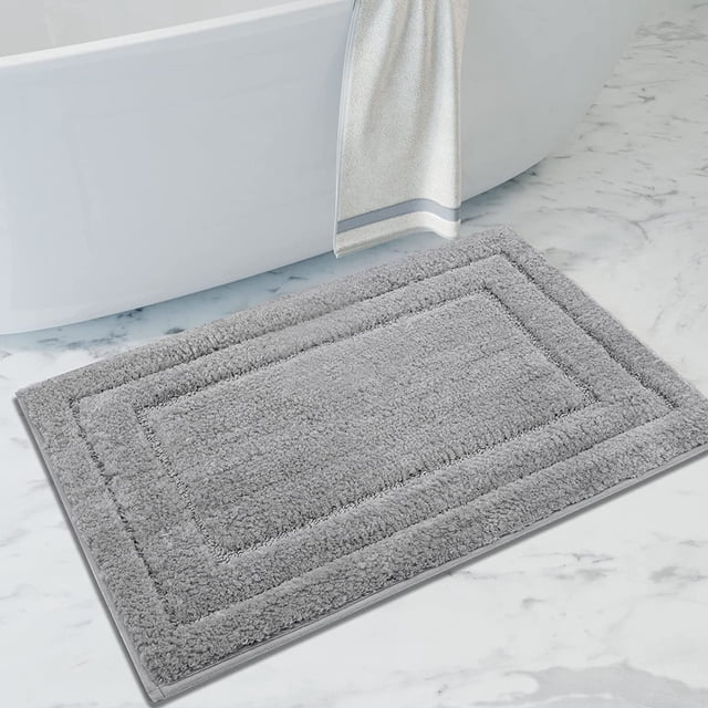 CPDD Light Grey Bathroom Rugs, Bathroom Rug Mat Ultra Soft and Water Absorbent Bath Rug Machine Washable Non Slip Bath Mats for Bathroom Floor Tub Shower Toilet 16"x 24" Light Grey Light Grey 16"x24"