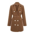 thumbnail image 5 of WEIYLL Womens Fleece Jackets Double Long Sleeve Belt Dress Solid Color Mid Length Khaki Fall Tops Size S, 5 of 5
