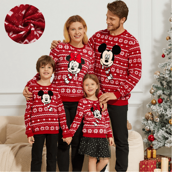 Disney Boys Fleece Sweatshirts Family Matching Mickey Mouse Ugly Christmas Snowflake Graphic Pullover Tops