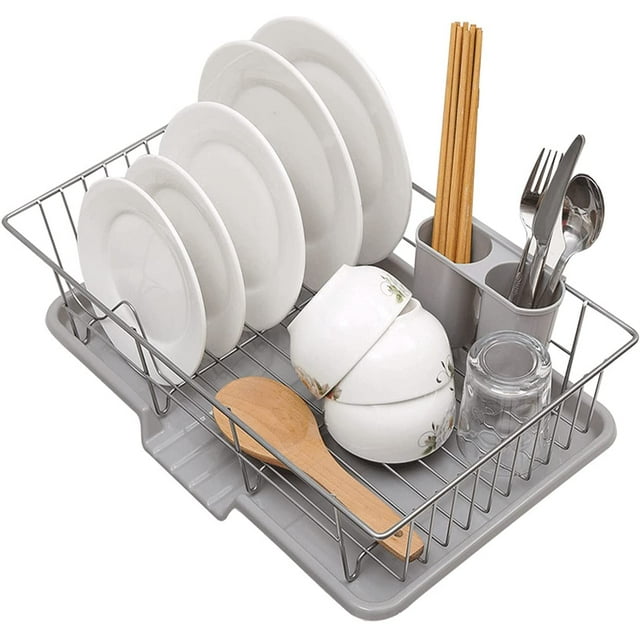 Dish Drying Rack, 304 Stainless Steel Dish Rack, with Utensil Holder, Cutting Board Holder and Dish Drainer, Dish Rack and Drainboard Set, for Kitchen Counter Top