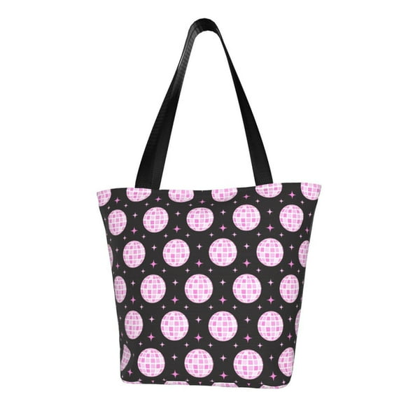 Fotbe Pink Groovy Disco Ball Bolsa de Playa con Estampado, Bolsa de Hombro, Bolsa de Mano Espaciosa, Bolsa de Viaje Ligera, Bolsa de Compras Versátil