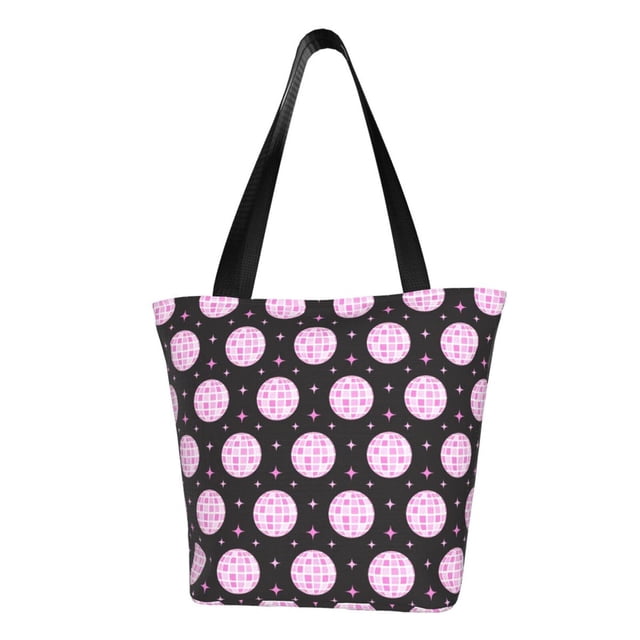 Fotbe Pink Groovy Disco Ball Bolsa de Playa con Estampado, Bolsa de Hombro, Bolsa de Mano Espaciosa, Bolsa de Viaje Ligera, Bolsa de Compras Versátil