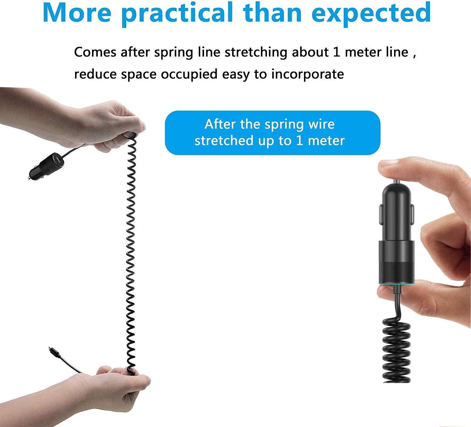 36W Fast Car Charger USB-C for Samsung Galaxy S25/Edge/Plus/Ultra - Power Adapter Coiled Type-C Cable Extra USB Port DC Socket Quick Charge