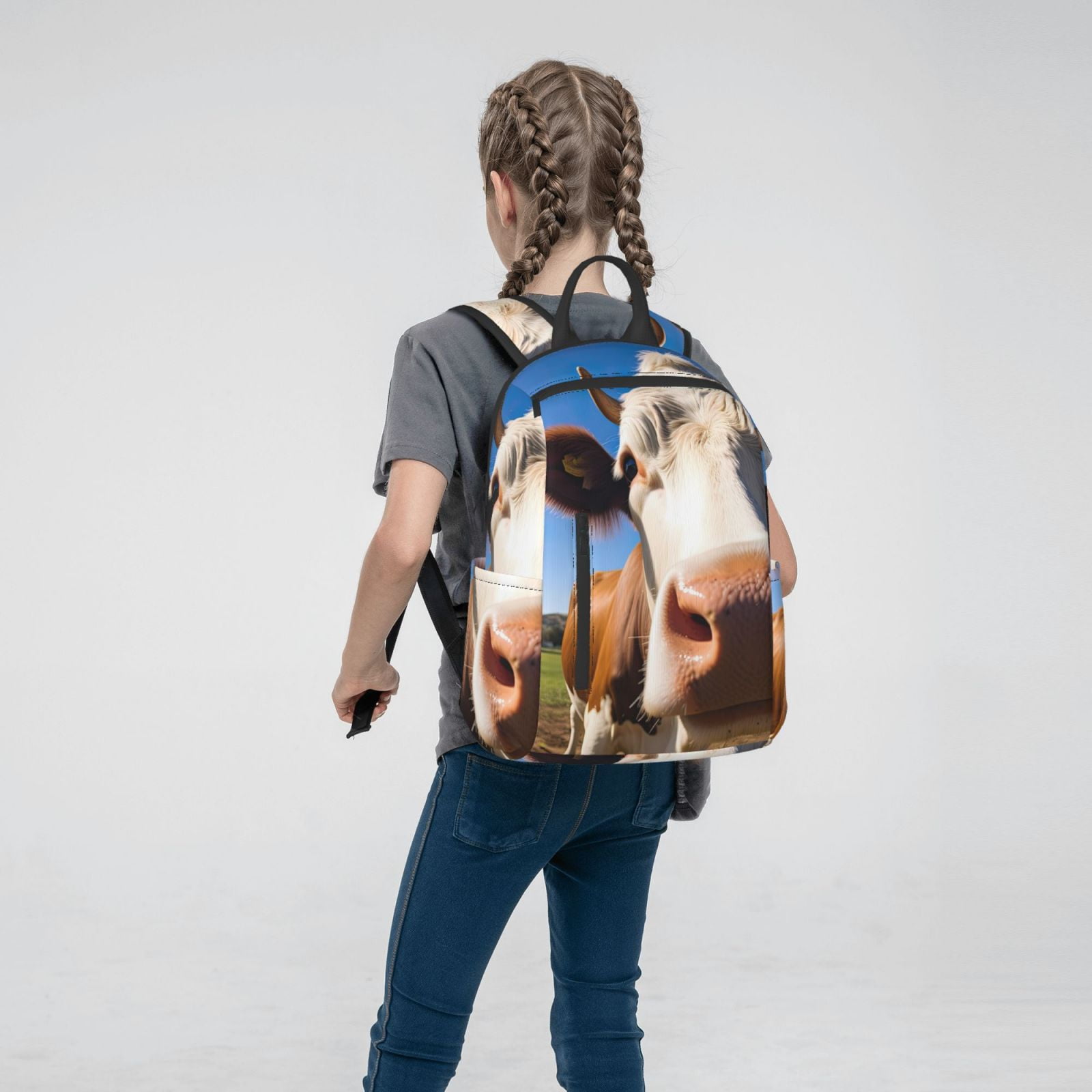 Xecao Blue Sky Meadow Cute Cow print Backpack For women men Aesthetic Lightweight Travel Daypack Simple Cute Backpack For Bookbag