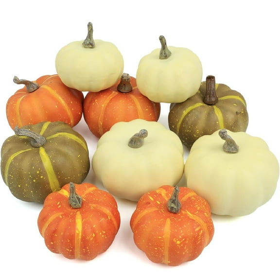 Yhmxh 10Pcs Fake Pumpkins Fall Thanksgiving Decorations,Assorted Colors Plastic Pumpkins Home Decor, Artificial Mini Pumpkin for Autumn Harvest Outdoor Indoor Decor Centerpiece Table Decorations
