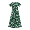 thumbnail image 4 of DAETIROS Girls Floral Maxi Dress Summer Casual Long Dress with Pockets Comfy Short Sleeve Green A-Line Flowy Kids Girls 4-14,Size 5 T, 4 of 9