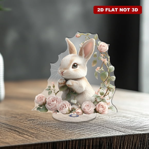 Ornement Acrylique Rotatif avec un Mignon Lapin Niché dans des Pétales de rose Vibrants, Magnifiquement Illustré dans un Schéma de Couleurs pastel Magique